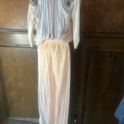 Blue Embellished Tiered Long Sleeve Sundress