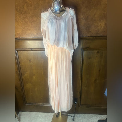 Blue Embellished Tiered Long Sleeve Sundress