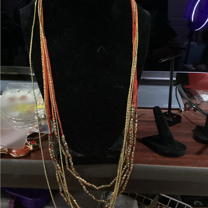 MIA Gold and Orange Layered Necklace with Bohemian Charm