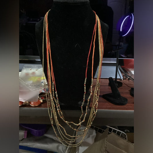 MIA Gold and Orange Layered Necklace with Bohemian Charm
