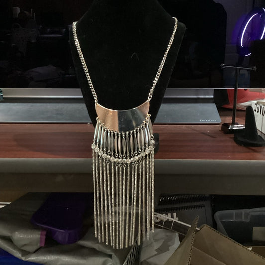 MIA Silver Cascading Fringe Necklace and earrings set