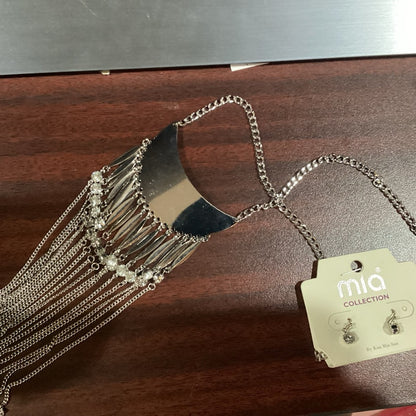 MIA Silver Cascading Fringe Necklace and earrings set