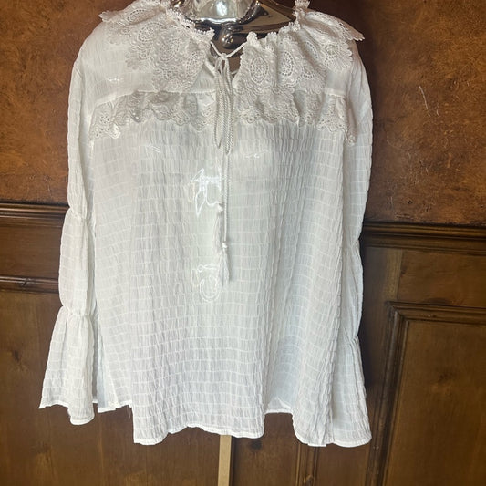 Hayden White Blouse with Bishop Sleeves and Bib Collar