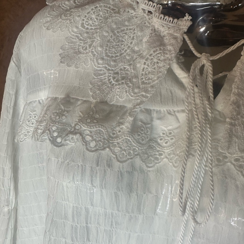 Hayden White Blouse with Bishop Sleeves and Bib Collar