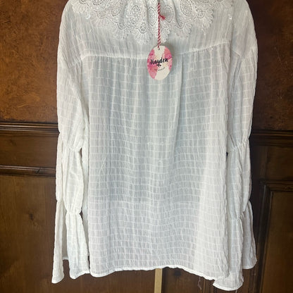 Hayden White Blouse with Bishop Sleeves and Bib Collar