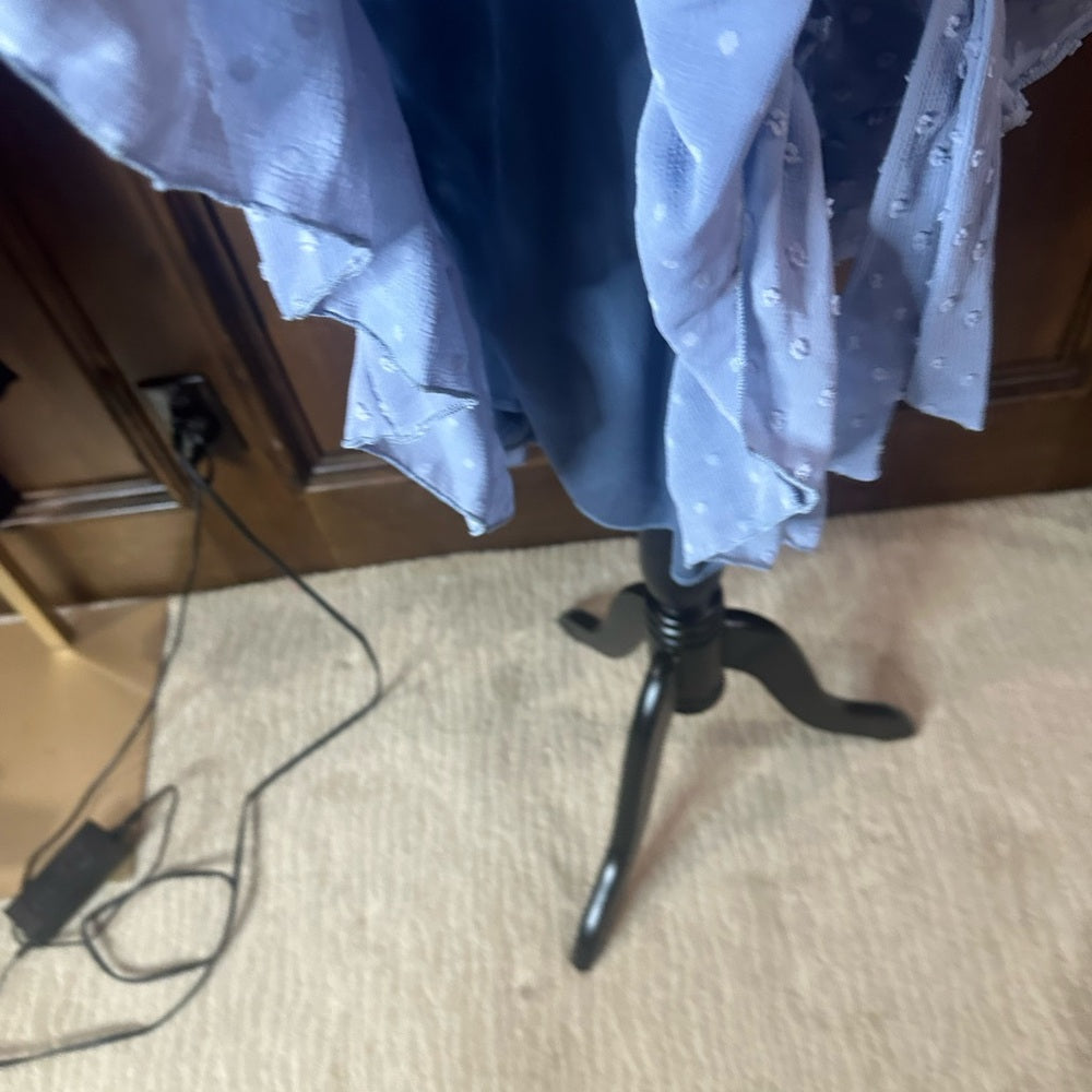 NWT SIZE M Blue Puff Sleeve Ruffled Midi Dress