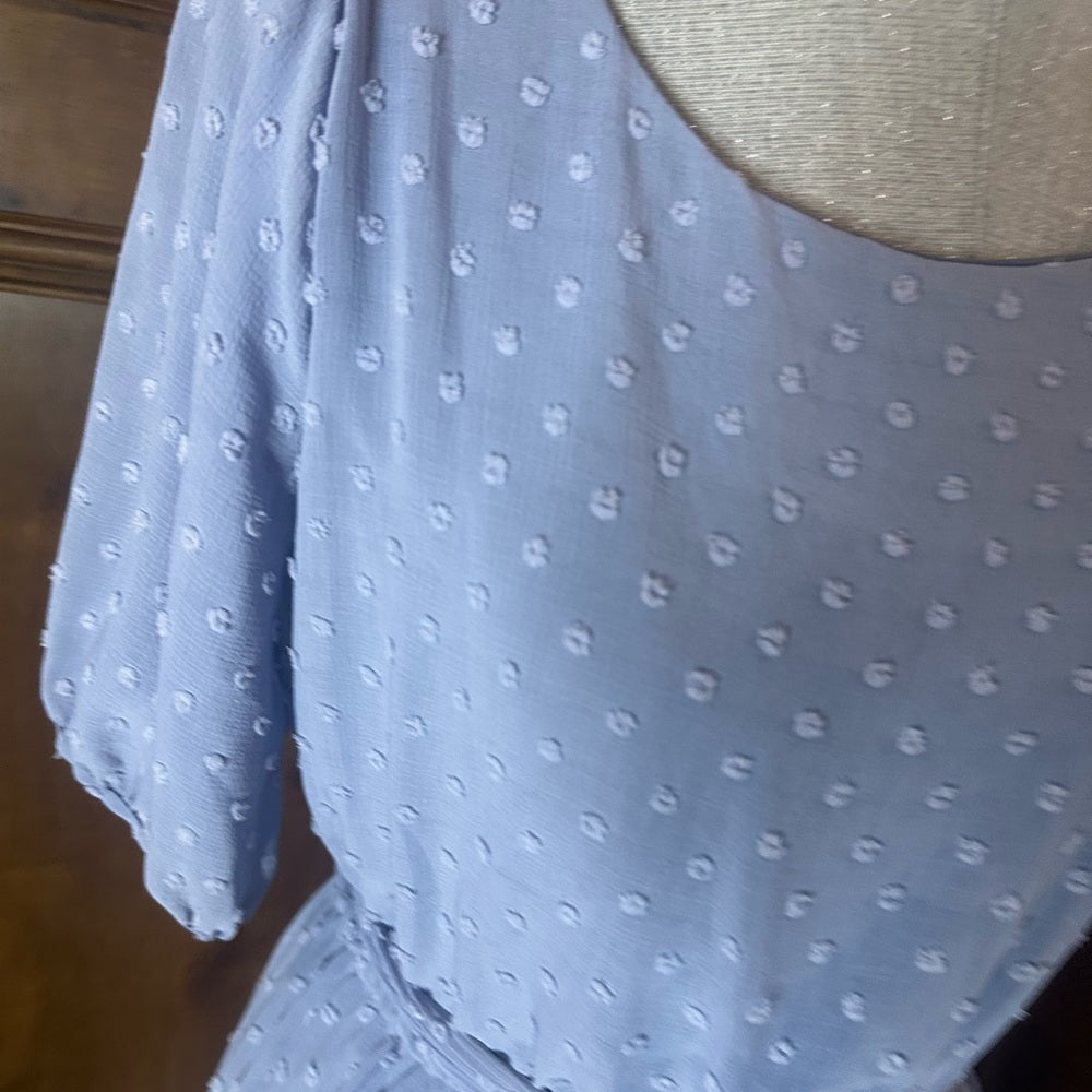 NWT SIZE M Blue Puff Sleeve Ruffled Midi Dress