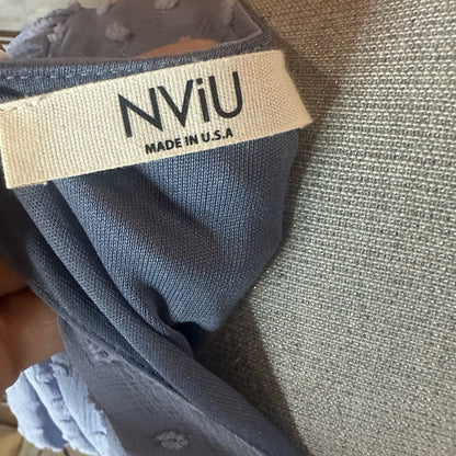 NWT SIZE M Blue Puff Sleeve Ruffled Midi Dress