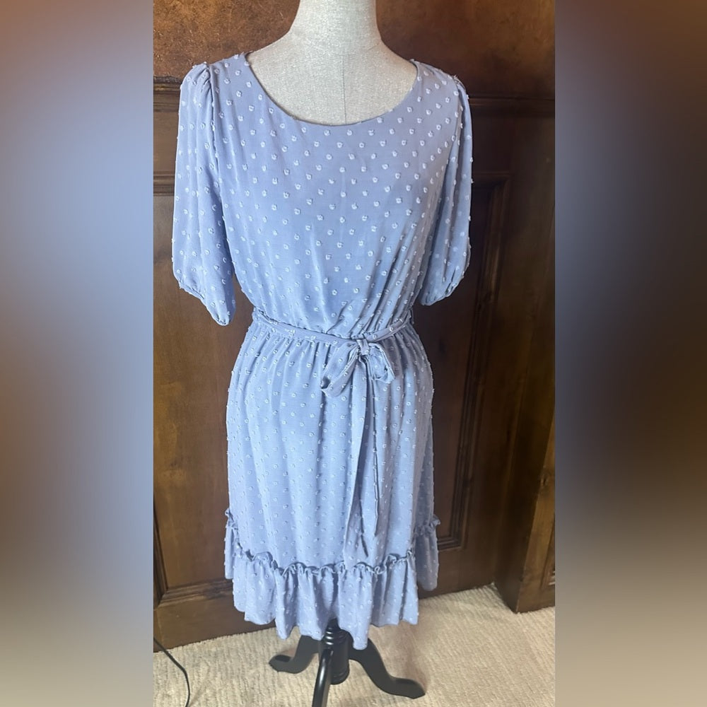 NWT SIZE M Blue Puff Sleeve Ruffled Midi Dress