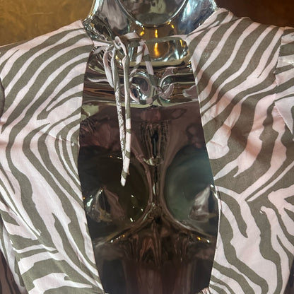 NWOT SIZE S Brown Pleated Ruffled Mini Dress with Plunge Neckline