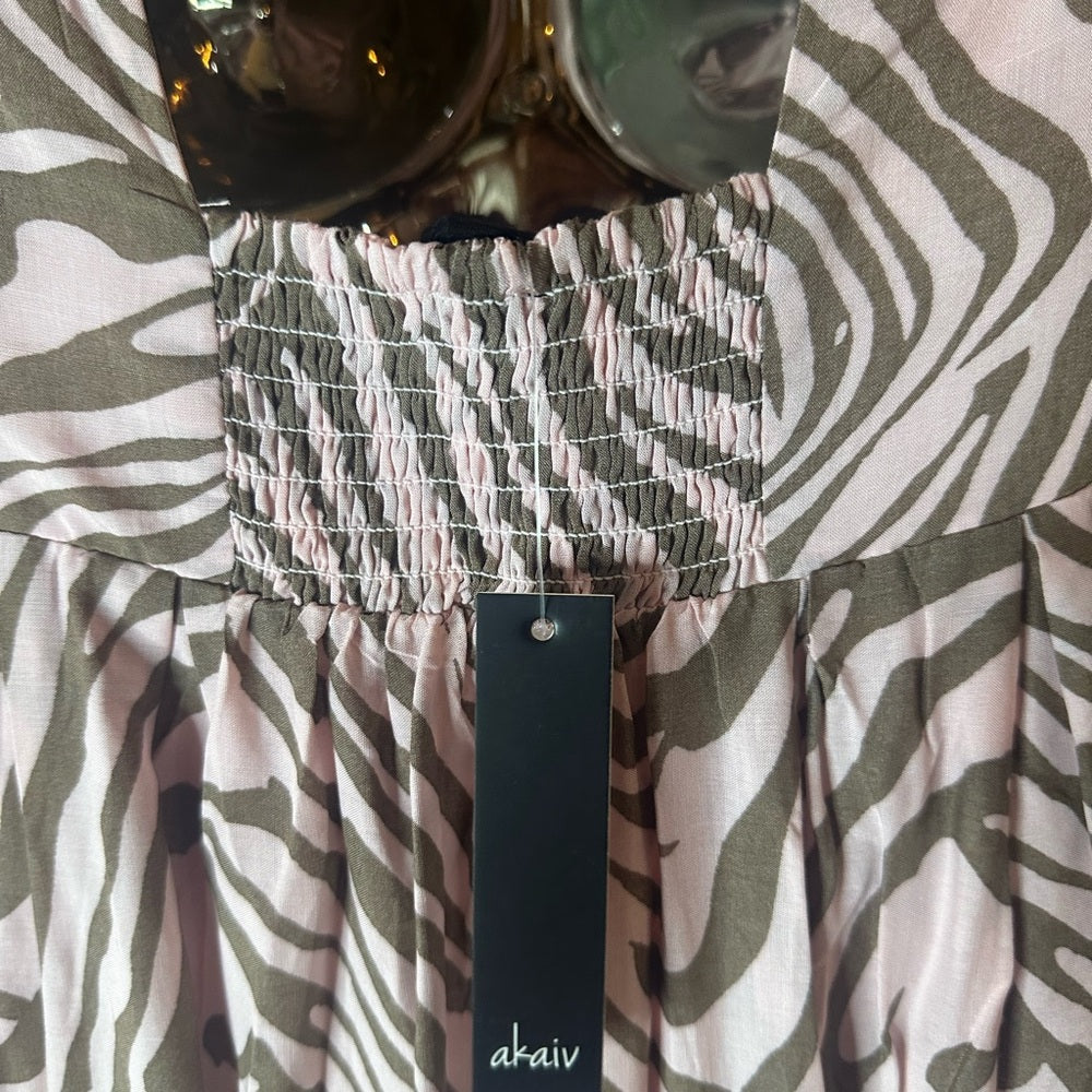 NWOT SIZE S Brown Pleated Ruffled Mini Dress with Plunge Neckline