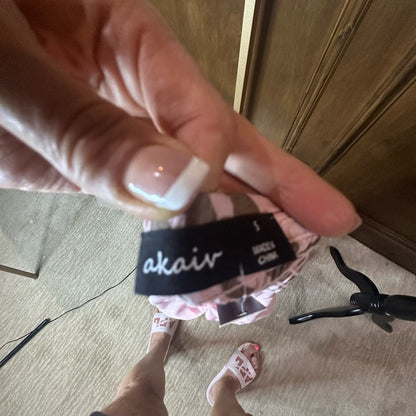 NWOT SIZE S Brown Pleated Ruffled Mini Dress with Plunge Neckline