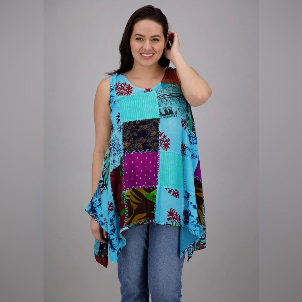 NWT SIZE OS Advance Apparels Asymmetrical Blue and Purple Tunic