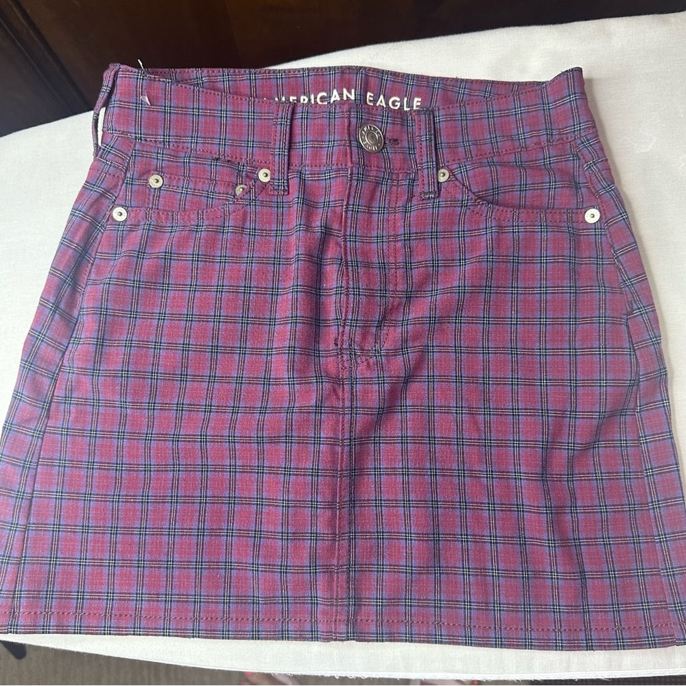 American Eagle Outfitters Red and Blue Plaid Mini Skirt