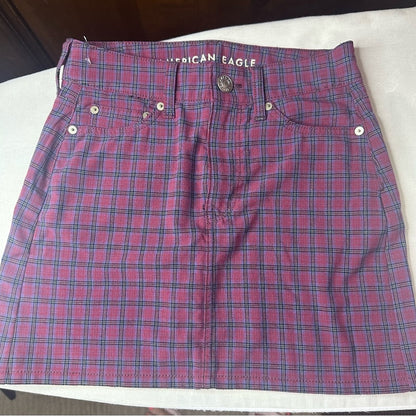 American Eagle Outfitters Red and Blue Plaid Mini Skirt