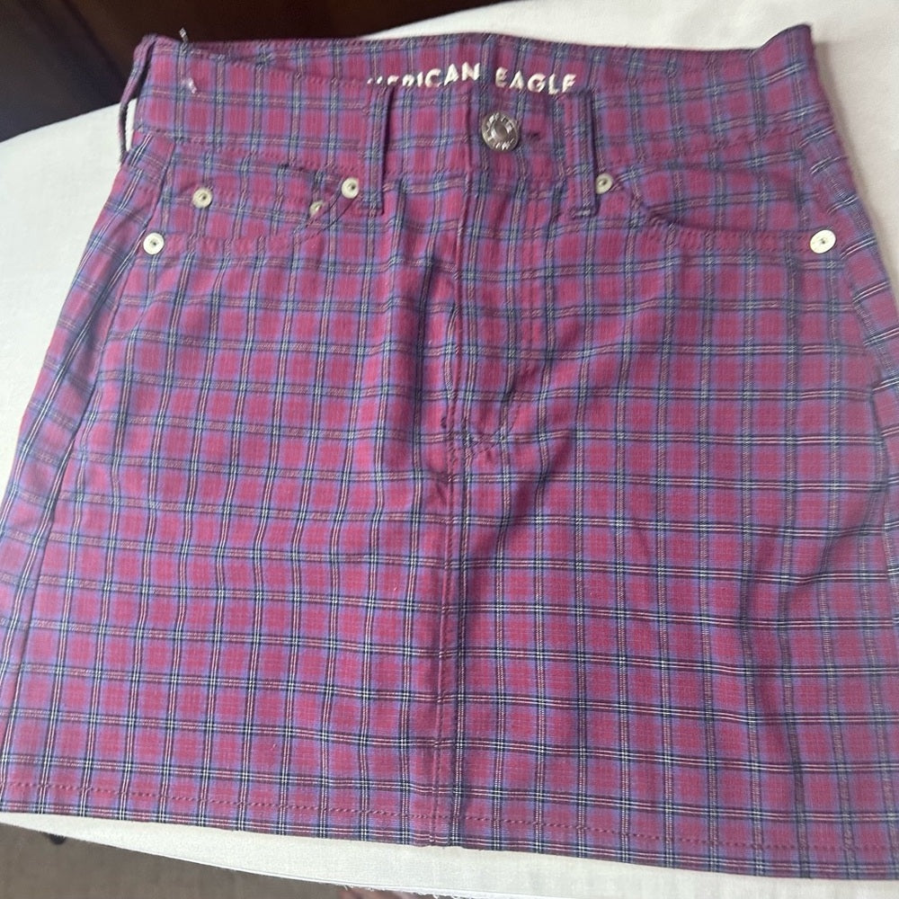 American Eagle Outfitters Red and Blue Plaid Mini Skirt