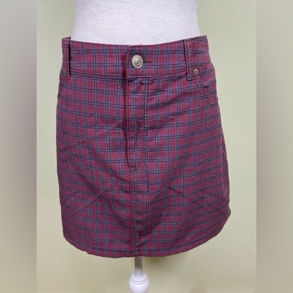 American Eagle Outfitters Red and Blue Plaid Mini Skirt