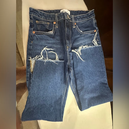 Zara Blue Relaxed Distressed Jeans