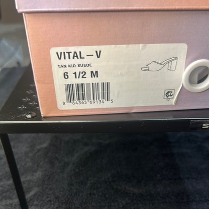 69. NEW SIZE 6.5 Stylish Tan Mules with Open-Back Design