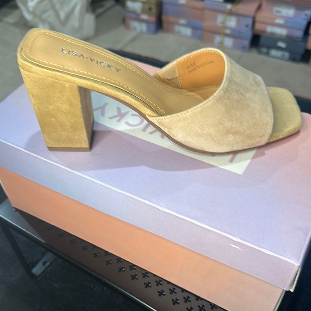 69. NEW SIZE 6.5 Stylish Tan Mules with Open-Back Design