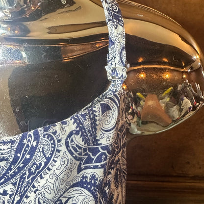 SIZE L Blue and White Floral Jumpsuit with Flowing Silhouette