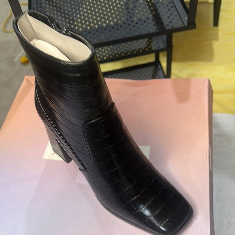 70.266.267.268.269.270.271. NEW Black Crocodile Textured Ankle Boots Block Heel