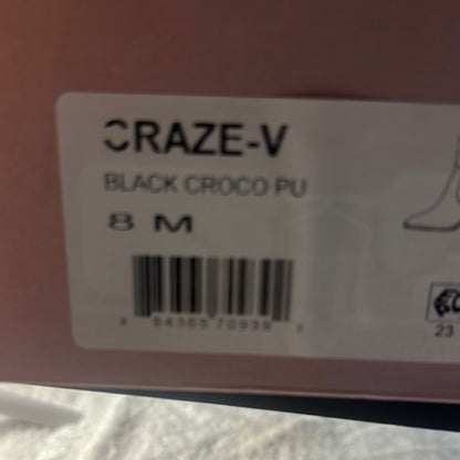 70.266.267.268.269.270.271. NEW Black Crocodile Textured Ankle Boots Block Heel