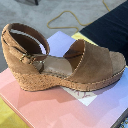 71. 197.198.199.NEW SIZE 7/7.5/8/9.5M Tan Suede Wedge Sandals with Cork Platform