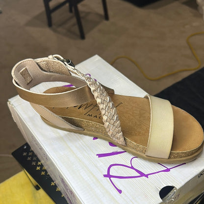 90. NEW SIZE 7.5 Blowfish Cream Sandals with Woven Ankle Strap