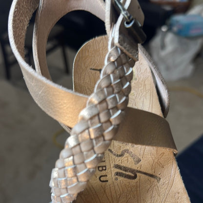 90. NEW SIZE 7.5 Blowfish Cream Sandals with Woven Ankle Strap