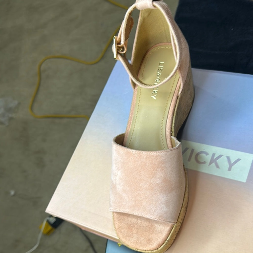 92. NEW SIZE 8.5 Pink Espadrille Wedges with Ankle Strap