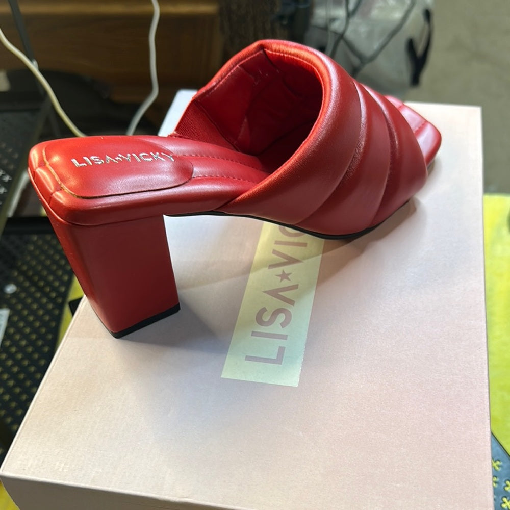 95. NEW SIZE 7.5 M Red Mules with Sleek Design and Comfort