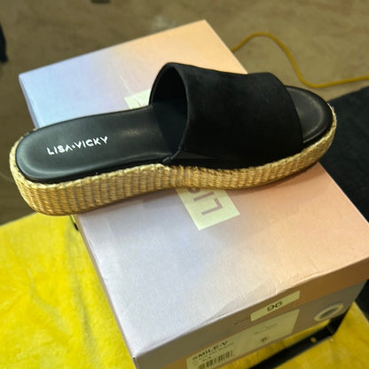 96. 109. NEW SIZE 7M Black and Tan Espadrilles with Textured Sole