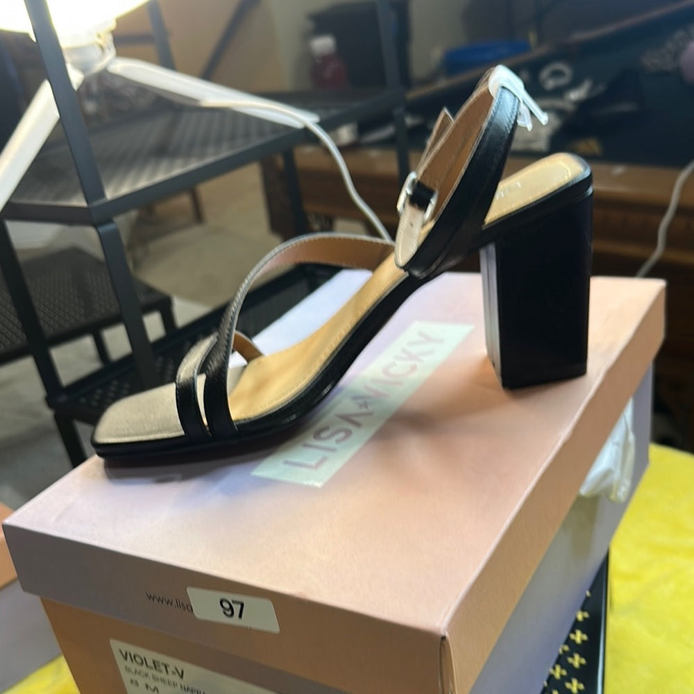 97.153.154.155.NEW SIZE 8M Black Minimalist Sandals, Crisscross Straps, Low Heel