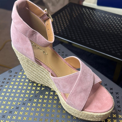 108. NEW SIZE 7 1/2M Pink Espadrille Wedges with Crisscross Design