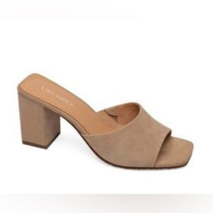 110-111. 145. 144. NEW SIZE 7M Tan Square Toe Suede Mules