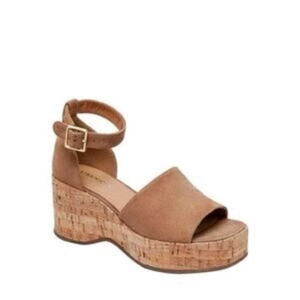 71. 197.198.199.NEW SIZE 7/7.5/8/9.5M Tan Suede Wedge Sandals with Cork Platform