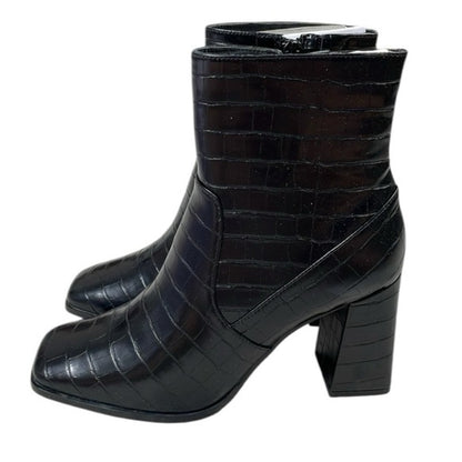 70.266.267.268.269.270.271. NEW Black Crocodile Textured Ankle Boots Block Heel