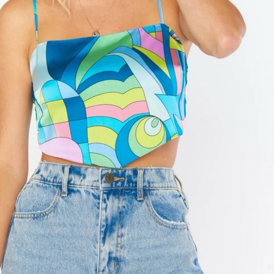 NWOT SIZE S Show Me Your MuMu Asymmetrical Blue Green Crop Camisole