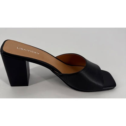 50. NEW SIZE 7 1/2 M Black Block Heel Mules with Square Toe