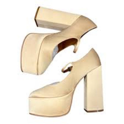 59.240-245. New. Size various Cream Platform Heels with Thick Chunky Sole