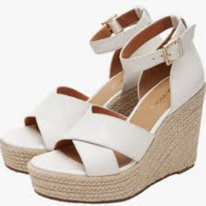 72. NEW SIZE 7 M Tan and White Wedge Espadrille Sandals