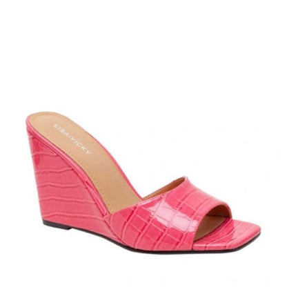 99. NEW SIZE 8M Chic Pink Wedge Shoes with Croc Texture