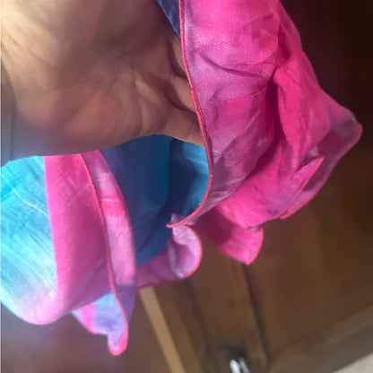NWOT SIZE S Chic Pink and Blue Peplum Romper with Flowy Ruffles