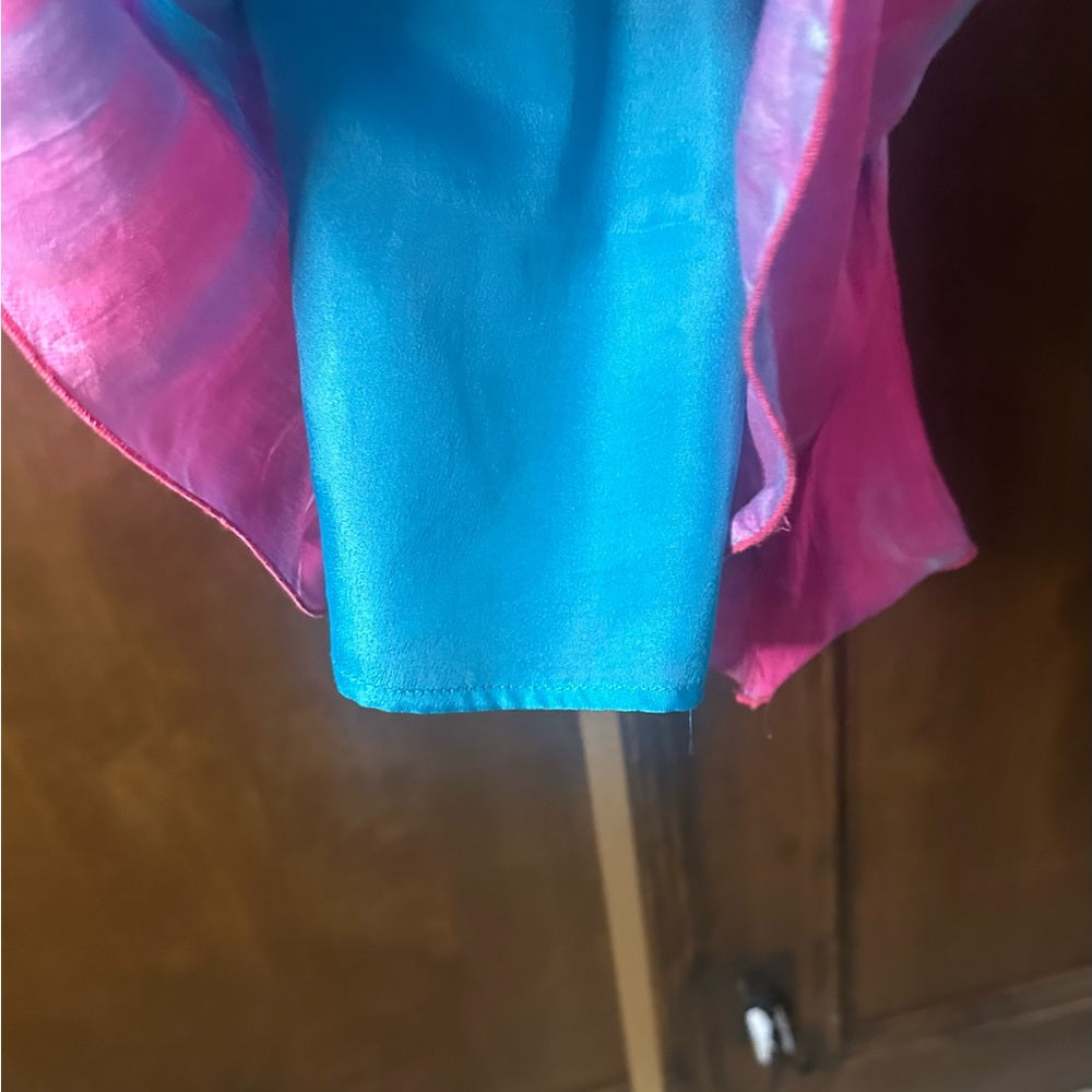 NWOT SIZE S Chic Pink and Blue Peplum Romper with Flowy Ruffles