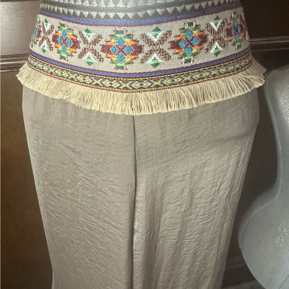 SIZE M Cream Pleated Maxi Wide Leg Pants for Casual Wear