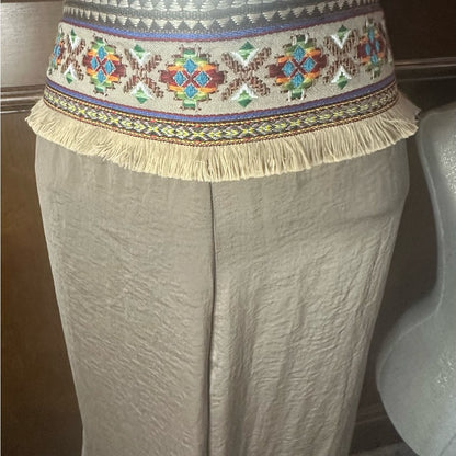 SIZE M Cream Pleated Maxi Wide Leg Pants for Casual Wear