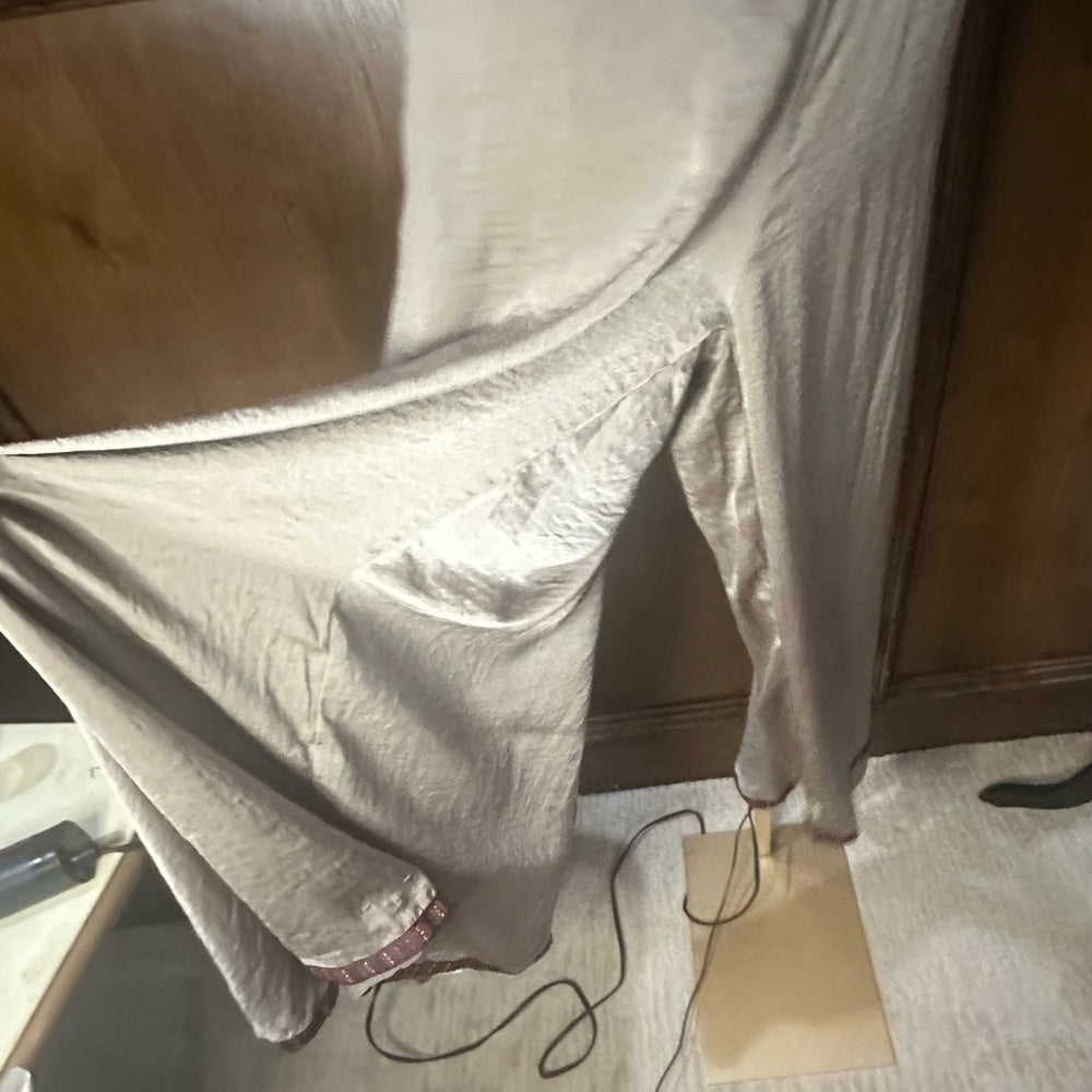 SIZE M Cream Pleated Maxi Wide Leg Pants for Casual Wear