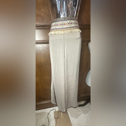 SIZE M Cream Pleated Maxi Wide Leg Pants for Casual Wear