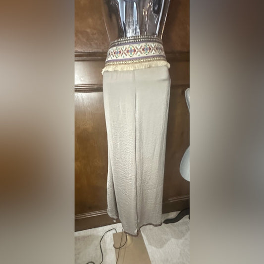 SIZE M Cream Pleated Maxi Wide Leg Pants for Casual Wear